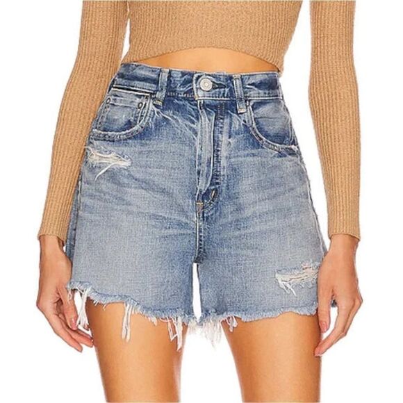 Moussy Vintage MV Pelion High Rise Distressed Cut-Off Shorts In Blue Size 24 NWT - Picture 1 of 13